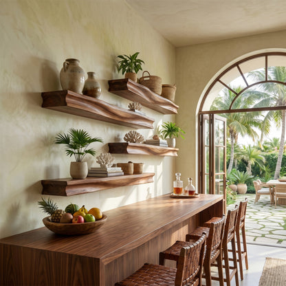 Layered Wood Wall-Mounted Shelf With Sculptural Display