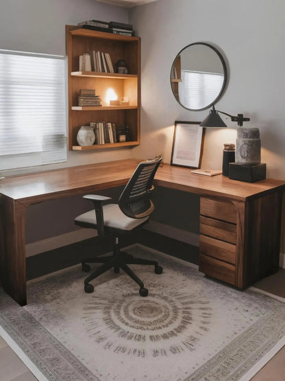 Modern L Shaped Desk with Drawers For Home Office Kitchnce