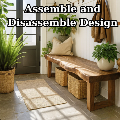 Handcrafted Solid Wood Bench – Live-Edge Entryway Bench with Organic Charm Kitchnce