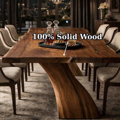 Live Edge Solid Wood Dining Table with Curved Base