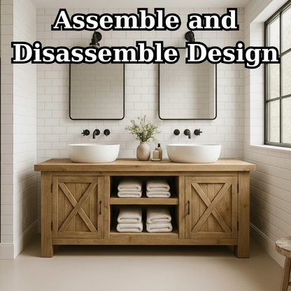 Handcrafted Solid Wood Bathroom Vanity - Farmhouse Double Sink Cabinet - Rustic Oak Storage Furniture Kitchnce