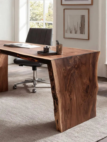 Modern Live Edge Desk With Storage For Workspace Kitchnce