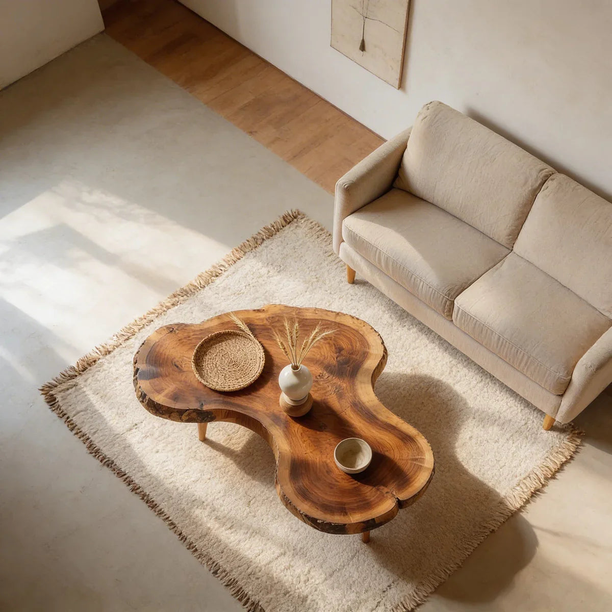 Live Edge Natural Wood Coffee Table with Organic Freeform Silhouette