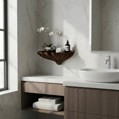 Organic Sculptural Floating Shelf in Natural Wood with Curved Form