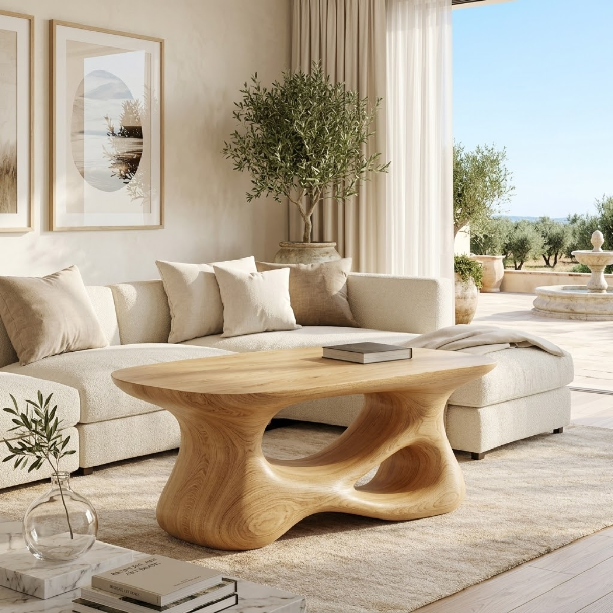 Sculptural Wooden Coffee Table with Curved Modern Design