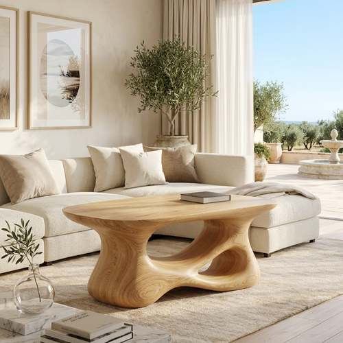 Sculptural Wooden Coffee Table with Curved Modern Design