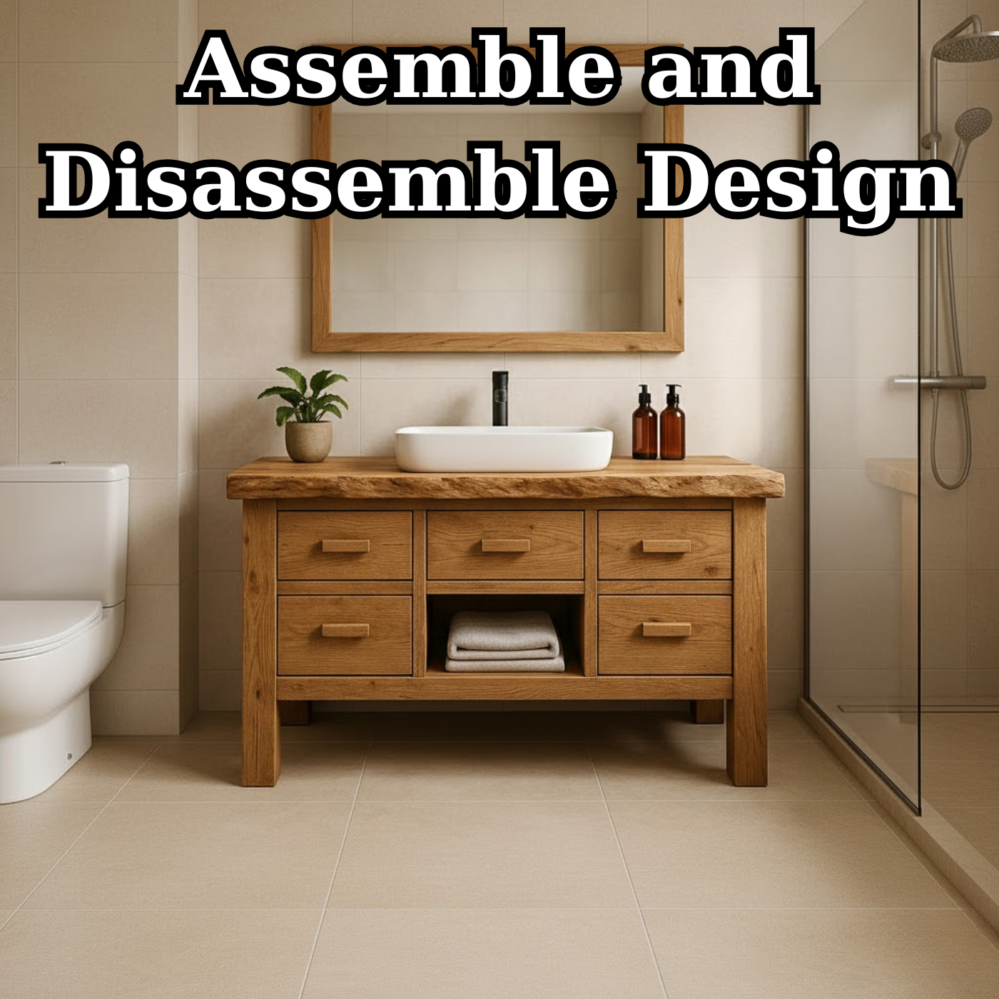 Handcrafted Solid Wood Bathroom Vanity - Live Edge Storage Cabinet with 6 Drawers & Shelf Kitchnce