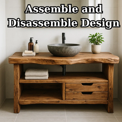 Handcrafted Solid Wood Bathroom Vanity, Rustic Live Edge Console with Storage Kitchnce