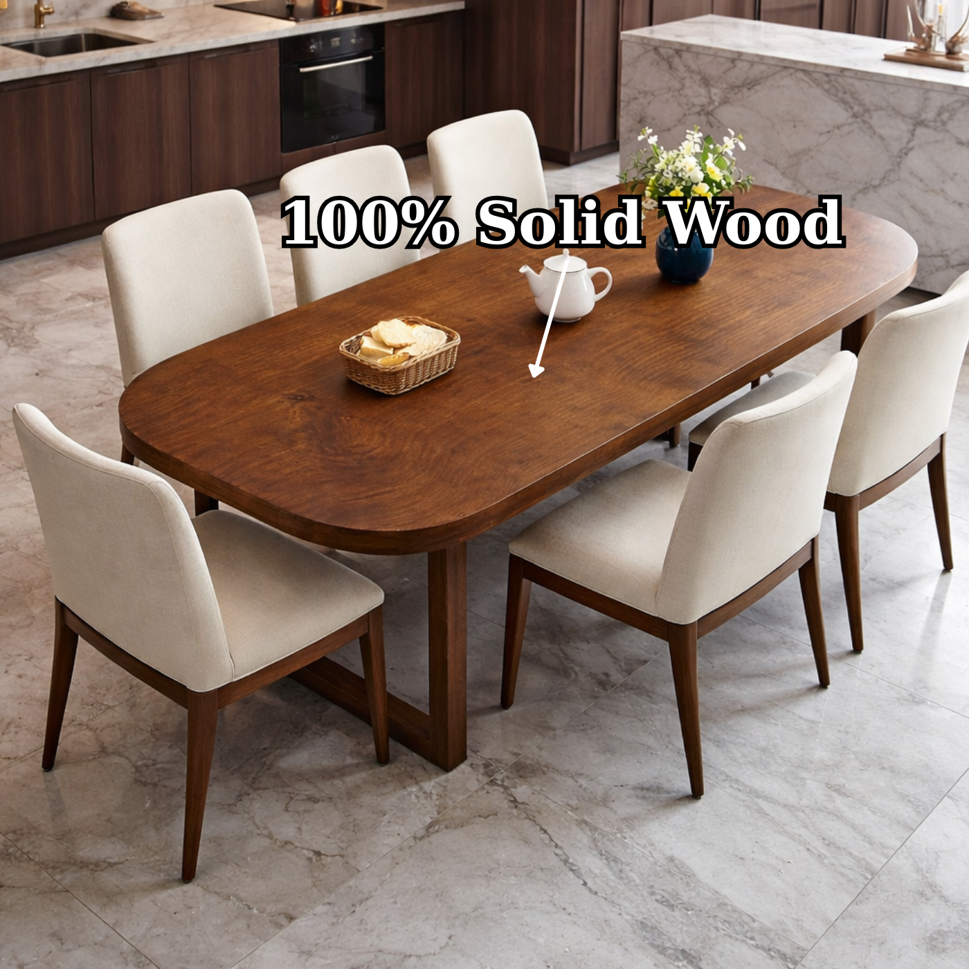 Mid-Century Modern Oval Solid Wood Dining Table