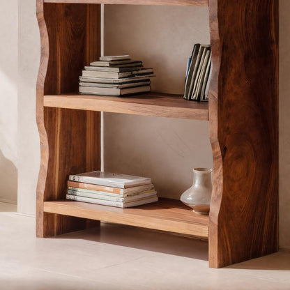 Modern Vertical Bookshelf With Natural Grain Design For Living Kitchnce