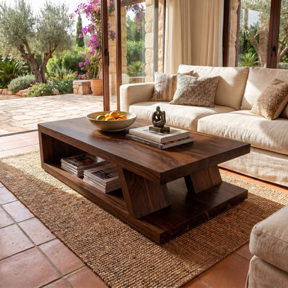 Modern Solid Wood Coffee Table With Open Shelf