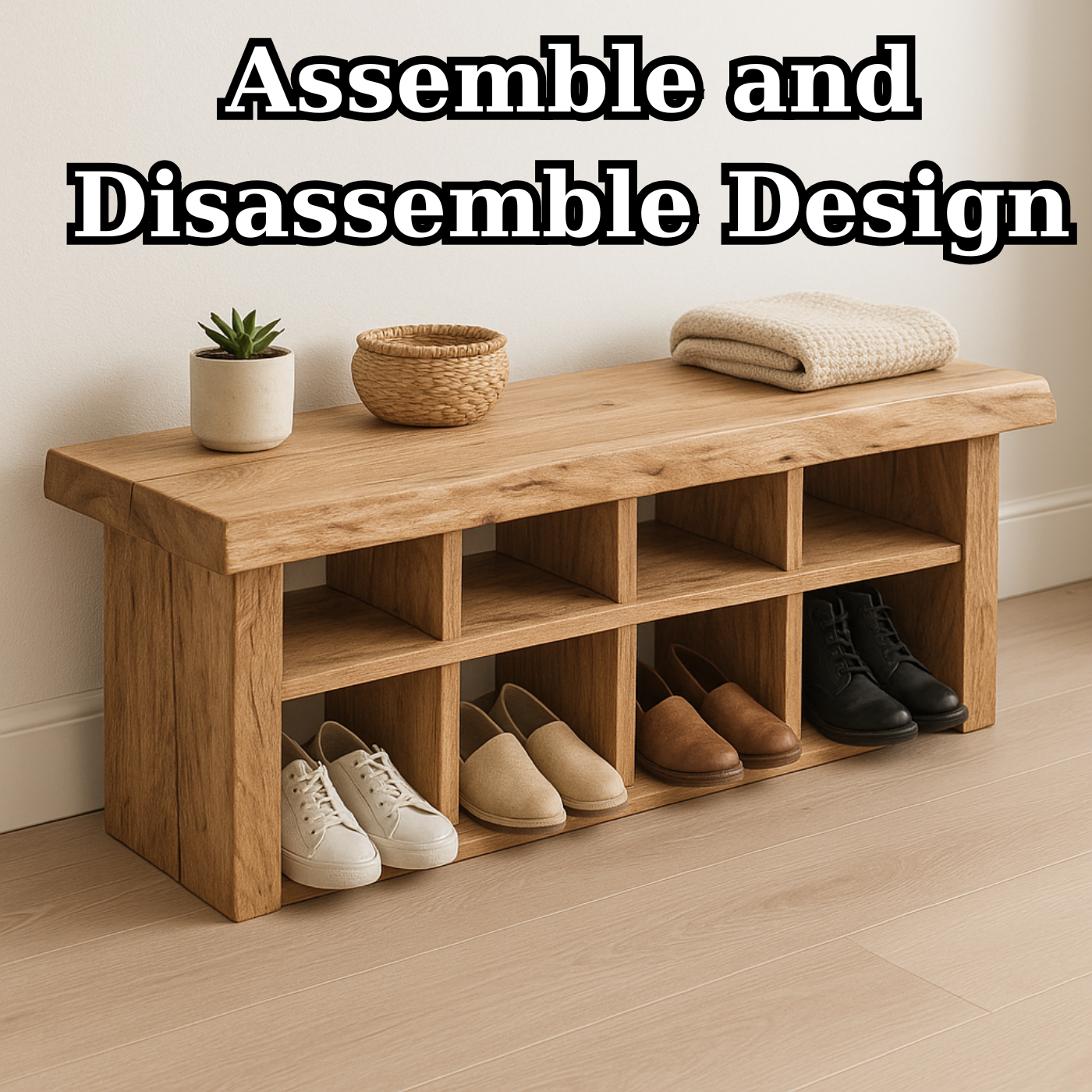 Handcrafted Solid Wood Bench with Shoe Compartments – Modern Rustic Hallway Storage Kitchnce