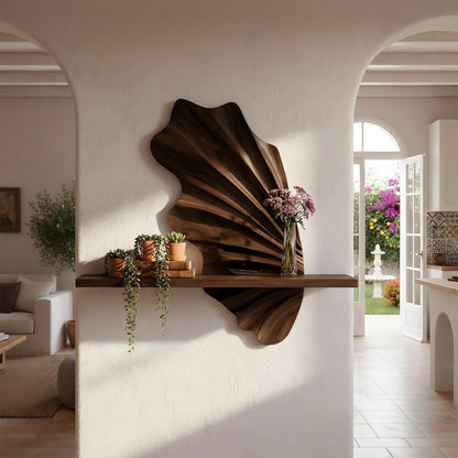 Leaf Sculptural Floating Wall Shelf in Natural Wood