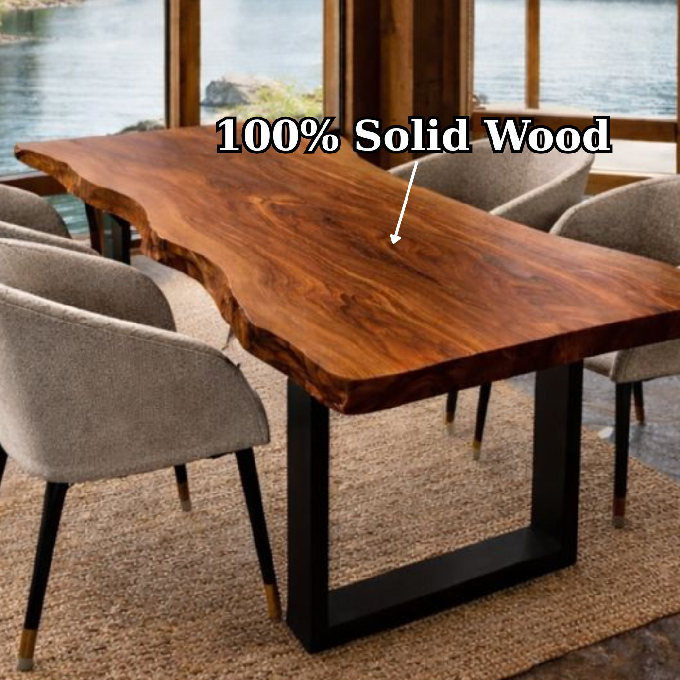 Modern Live Edge Dining Table in Natural Solid Wood