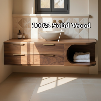 Modern Floating Solid Wood Bathroom Vanity for Minimalist Interiors