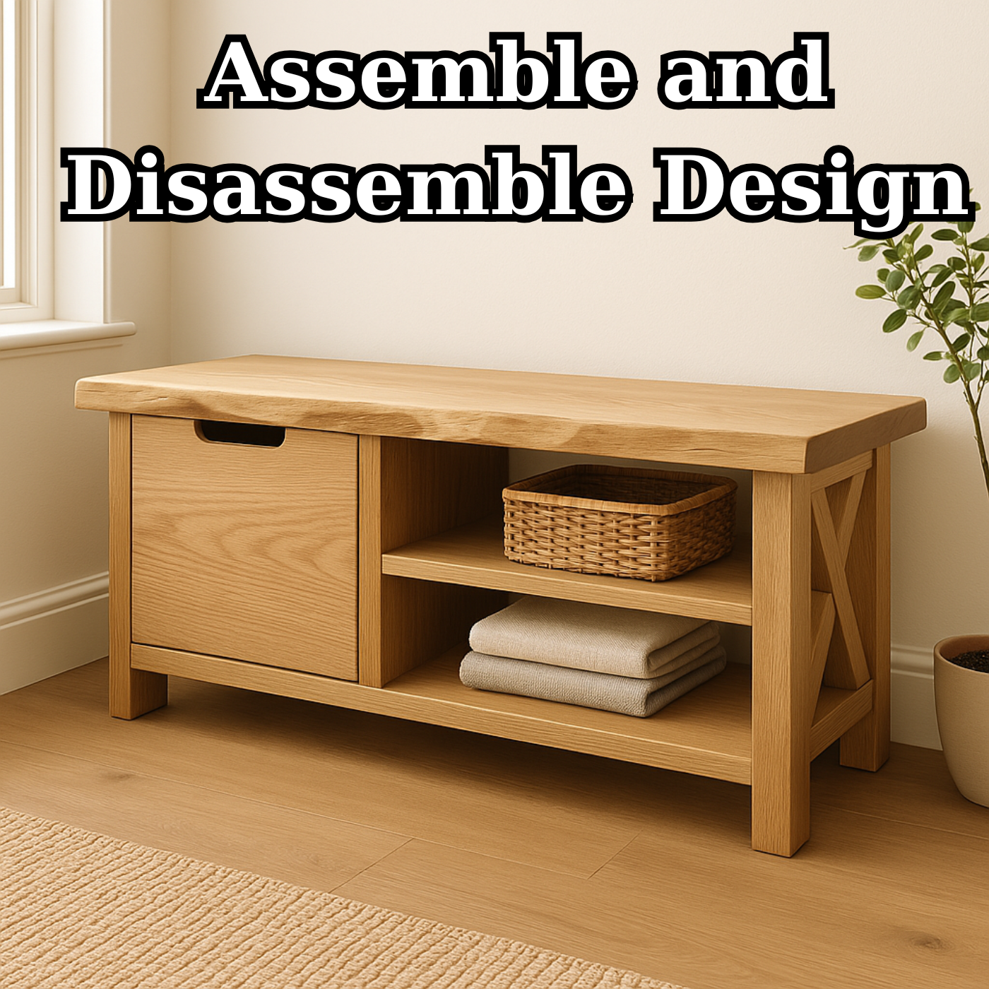 Handcrafted Solid Wood Bench – Modern Rustic Seating with X-Accent and Storage Kitchnce