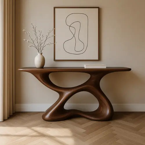Handcrafted Solid Wood Fluid Console Table – Natural Modern Statement Kitchnce