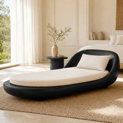 Modern Curved Chaise Lounge Sculptural Daybed with Cushion for Bedroom Decor
