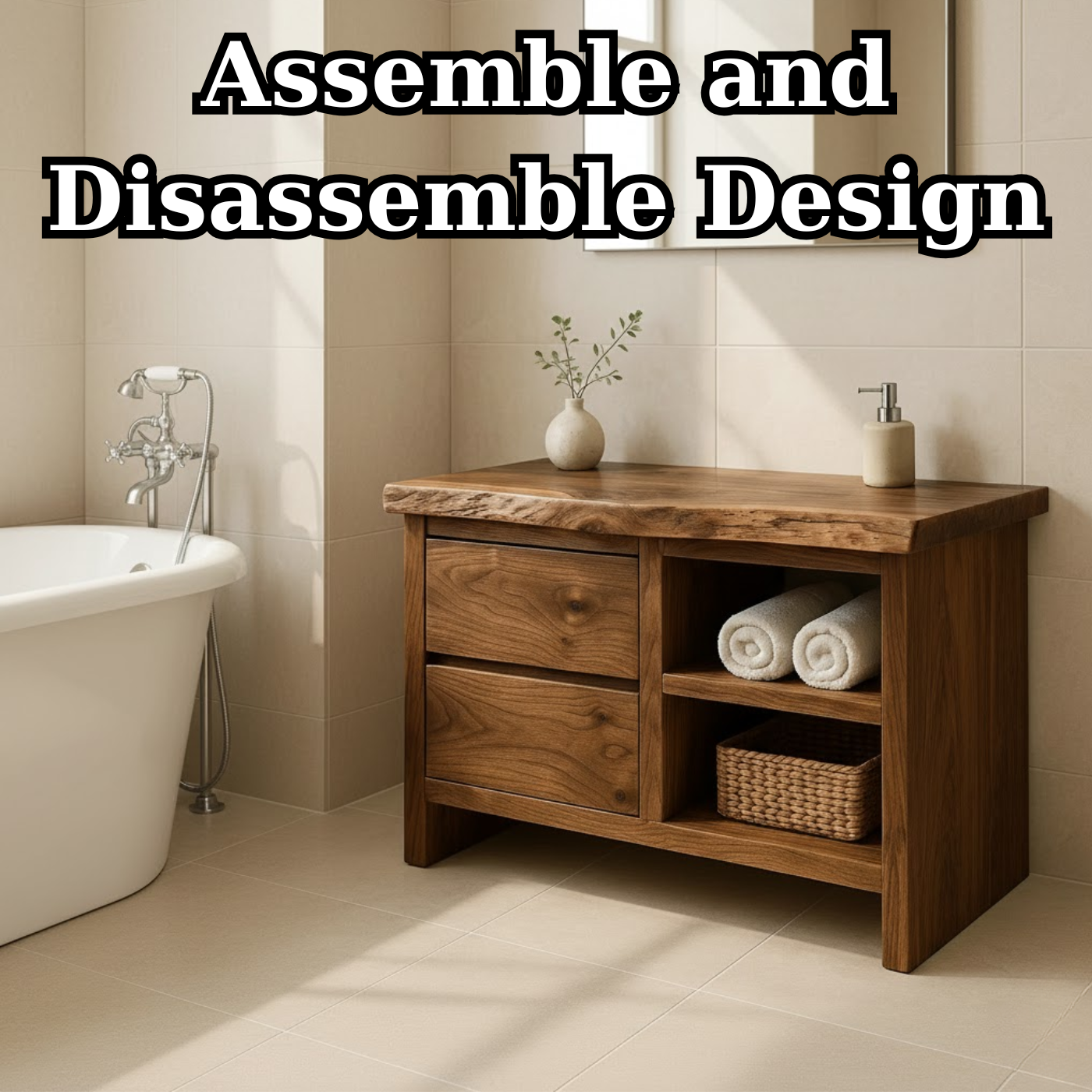 Handcrafted Solid Wood Bathroom Vanity - Rustic Drawers & Open Shelf Kitchnce
