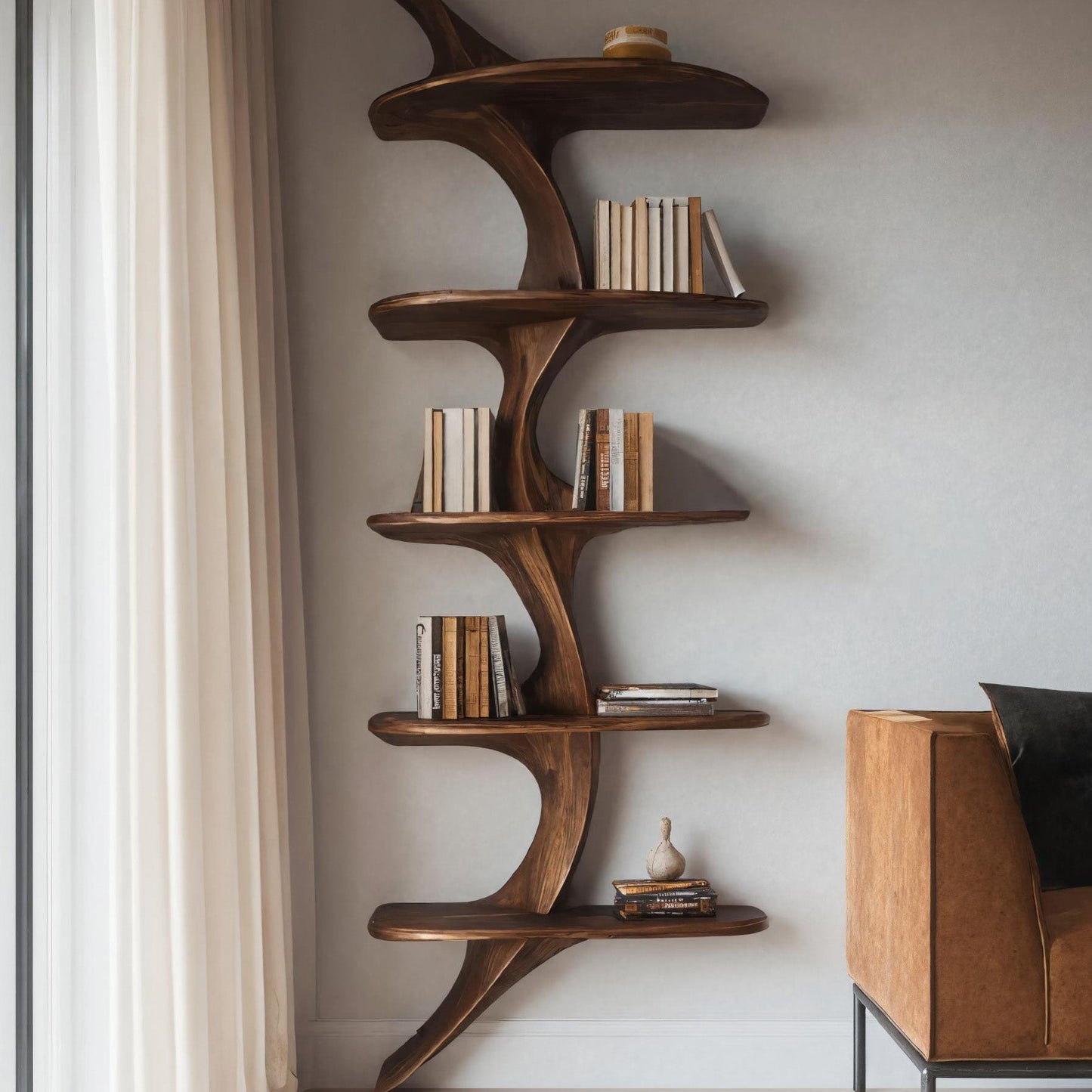 Artistic Curved Wall Bookshelf For Living Room Decor Kitchnce