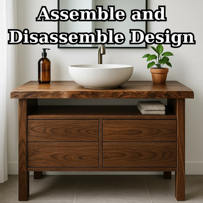 Handcrafted Solid Wood Bathroom Vanity with Live Edge Top and Minimalist Design Kitchnce