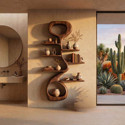 Vertical Wood Corner Wall Shelf With Open Display