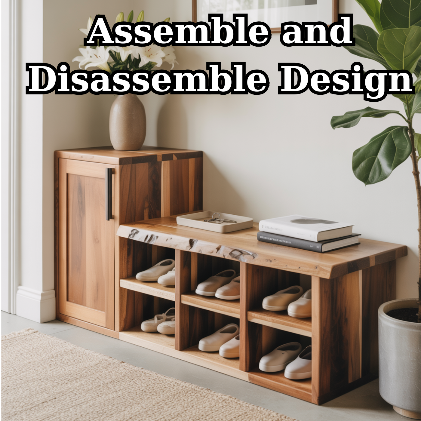 Handcrafted Solid Wood Bench - Live-Edge Entryway Shoe Storage Cabinet Kitchnce