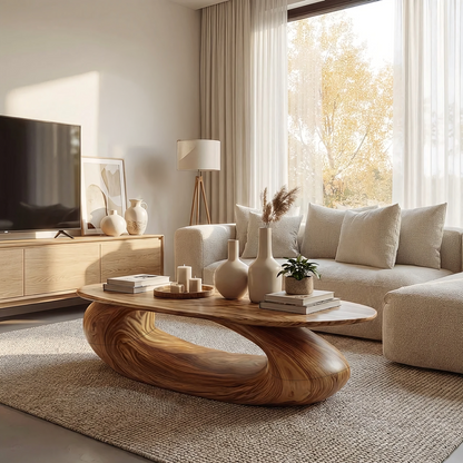 Flowing Sculptural Coffee Table with Continuous Curve Base