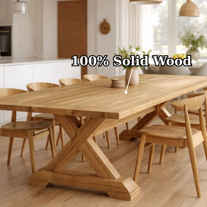 Handcrafted Solid Oak X Leg Dining Table Scandinavian Farmhouse Kitchen Table