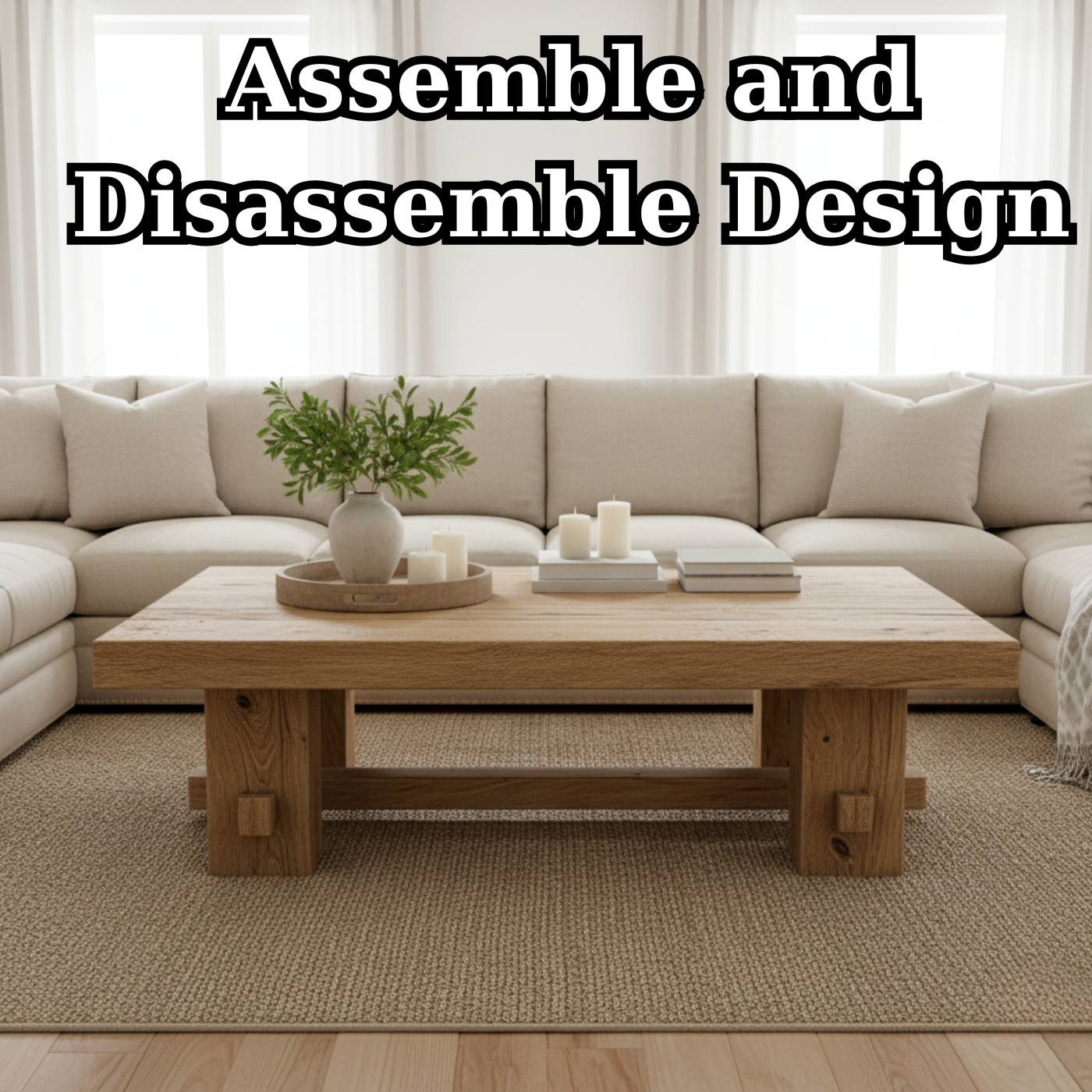 Handcrafted Solid Wood Coffee Table – Rustic Farmhouse Block Design for Living Room Kitchnce