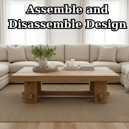 Handcrafted Solid Wood Coffee Table – Rustic Farmhouse Block Design for Living Room Kitchnce
