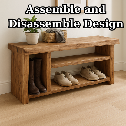 Handcrafted Solid Wood Bench – Natural Rustic Seating and Multi-Tier Storage Kitchnce