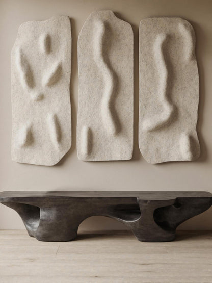 Contemporary Sculptural Bench With Carved Design For Living Room Kitchnce