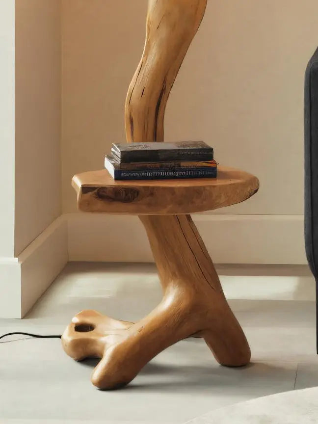 Rustic Sculptural Floor Lamp With Side Table For Bedroom Kitchnce