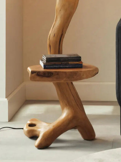 Rustic Sculptural Floor Lamp With Side Table For Bedroom Kitchnce