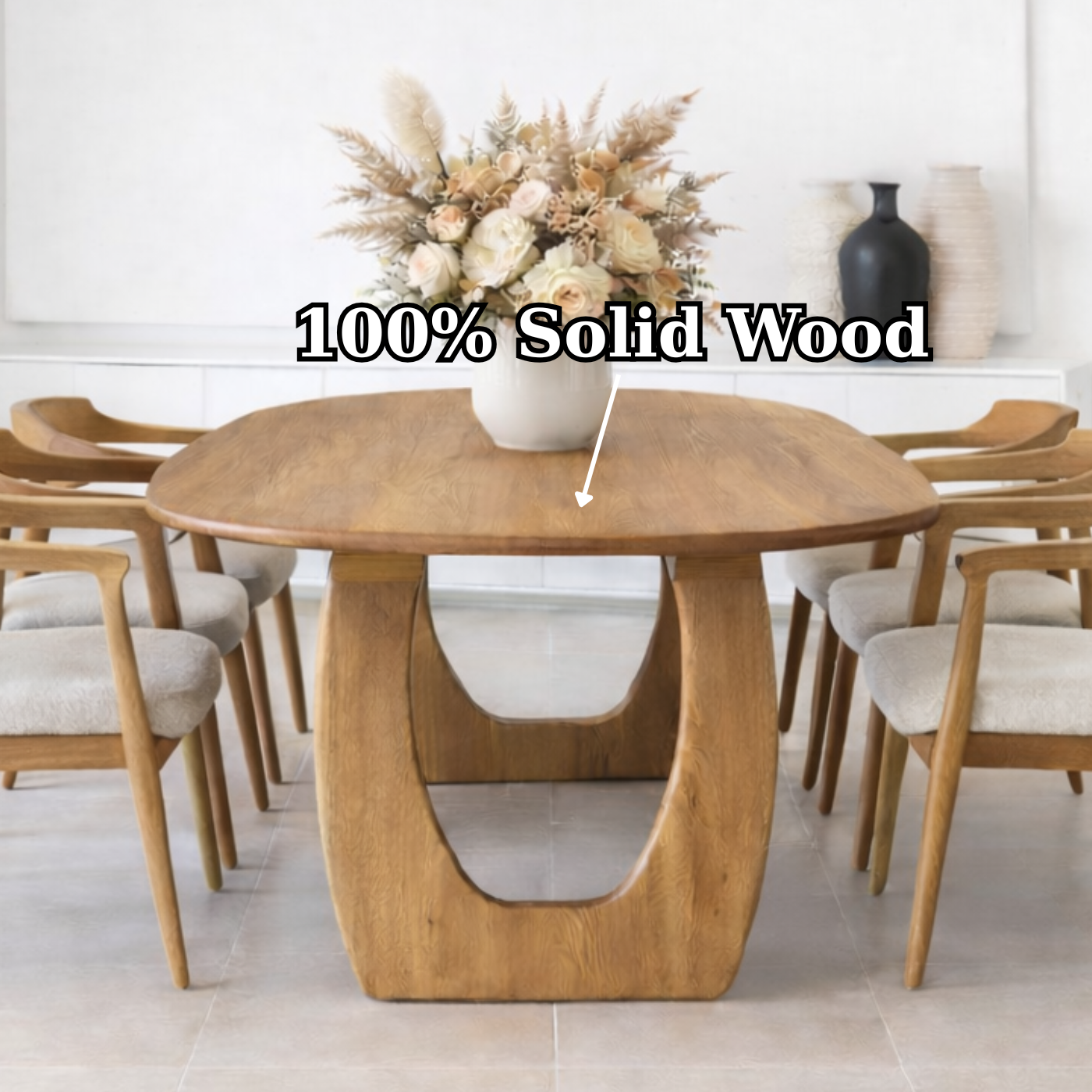 Solid Wood Oval Dining Table with U Shape Pedestal Base