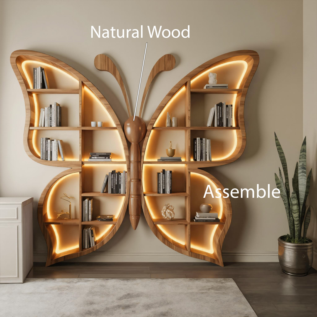 Artistic Butterfly Bookshelf With LED For Living Room Or Bedroom Kitchnce