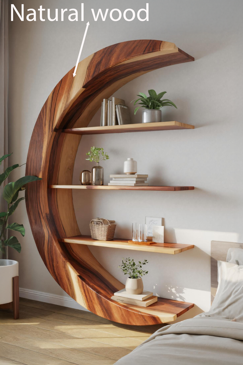 Modern Floating Moon Bookshelf For Living Room Or Bedroom Kitchnce