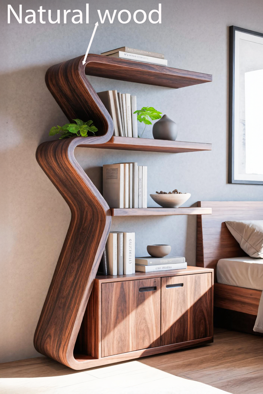 Modern Zigzag Bookshelf With Cabinet For Living Room Or Office Kitchnce
