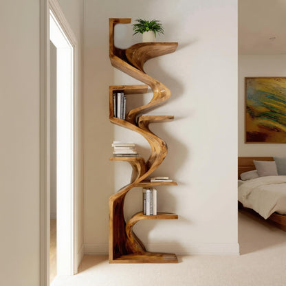 Handcrafted Sculpted Bookshelf For Living Room Kitchnce
