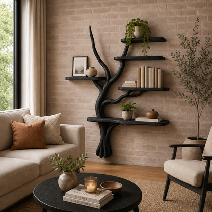 Handmade Solid Wood Tree Bookshelf for Cozy Modern Living Spaces