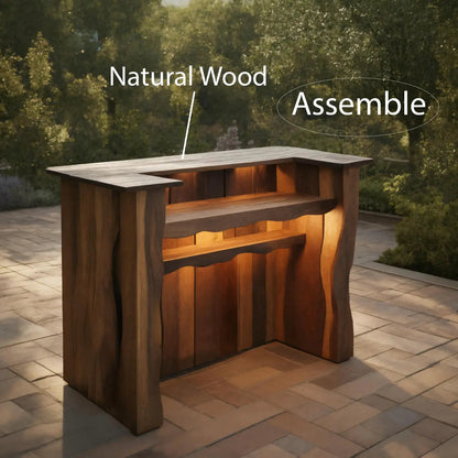 Rustic Outdoor Bar Counter With Lighting For Patio Or Garden Kitchnce