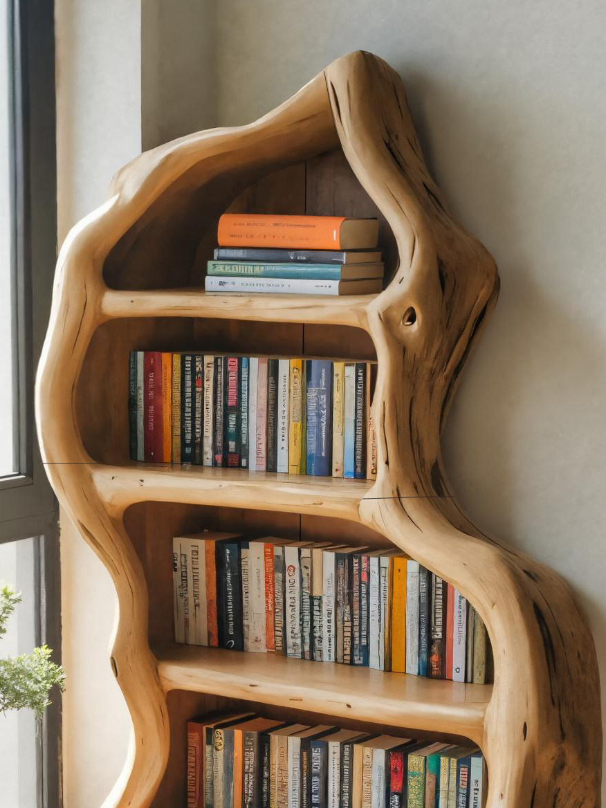 Organic Live Edge Bookshelf For Rustic Living Room Or Office Kitchnce