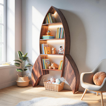 Rocket Shaped Bookshelf For Nursery Or Playroom Kitchnce