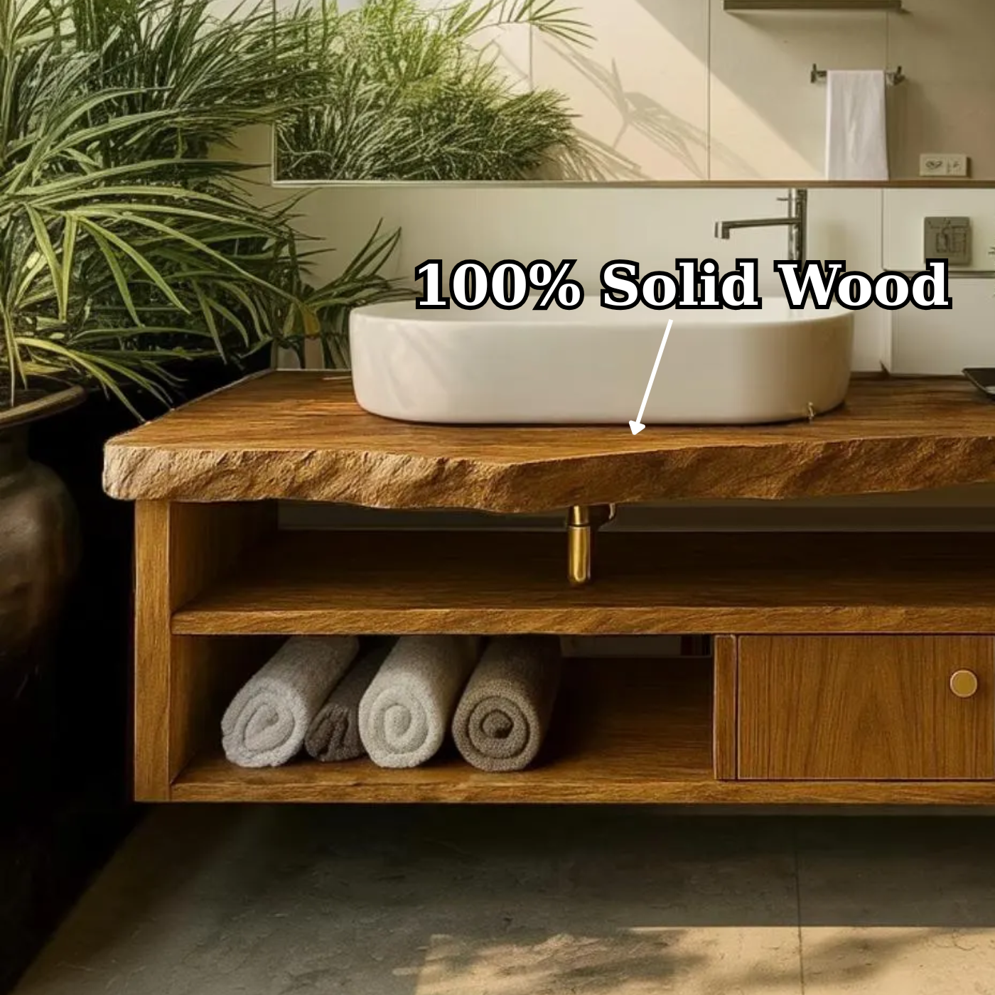 Handcrafted Solid Wood Floating Vanity, Organic Live Edge Bathroom Console with Storage Kitchnce