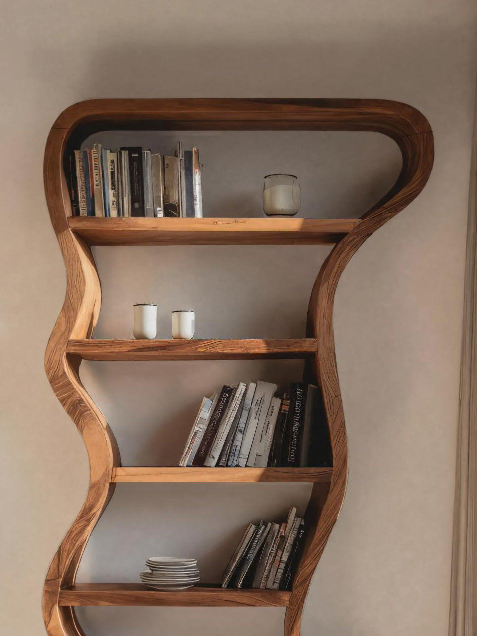 Organic Sculpture Wavy Bookshelf For Living Room Or Office Furniture Kitchnce