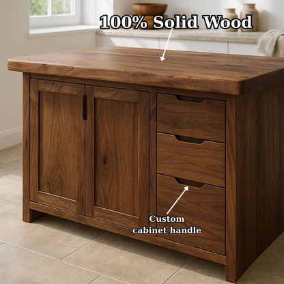 Handcrafted Soild Wood Kitchen Island - Modern Storage Cabinet & Prep Station Kitchnce