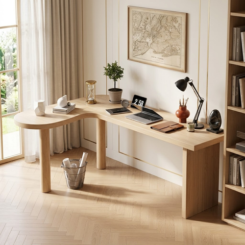 Modern Curved Work Desk with Spacious Workspace for Home Office