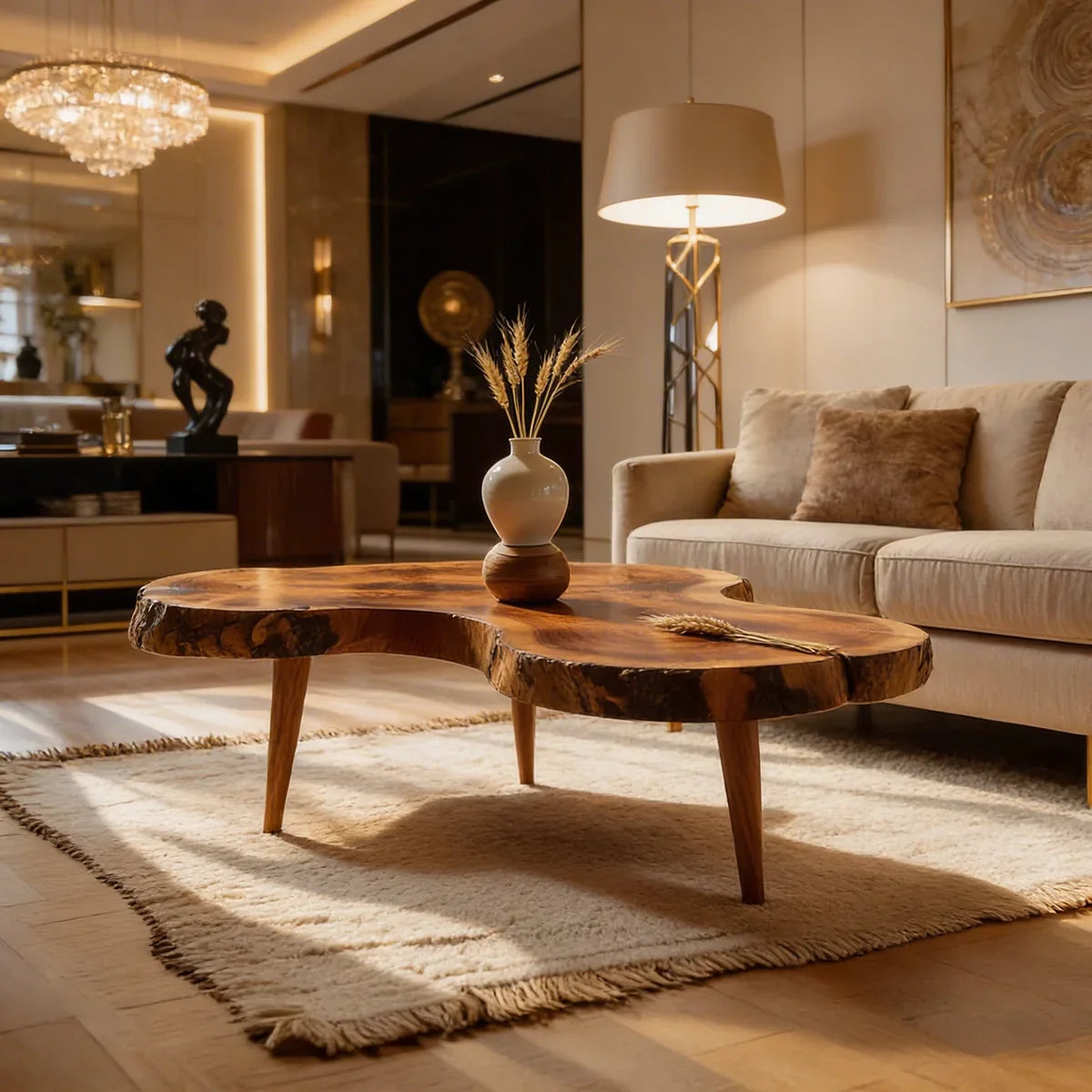 Live Edge Natural Wood Coffee Table with Organic Freeform Silhouette