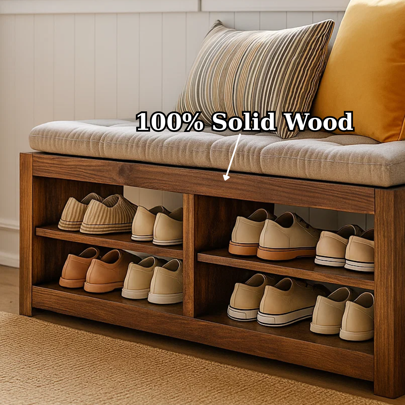 Handcrafted Solid Wood Bench – Transitional Design with Comfortable Upholstered Top Kitchnce